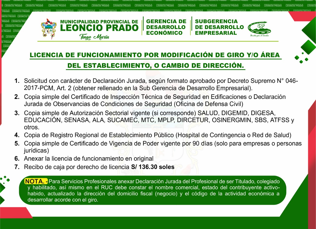 Licencia De Funcionamiento Municipalidad Provincial De Leoncio Prado Tingo Mar A